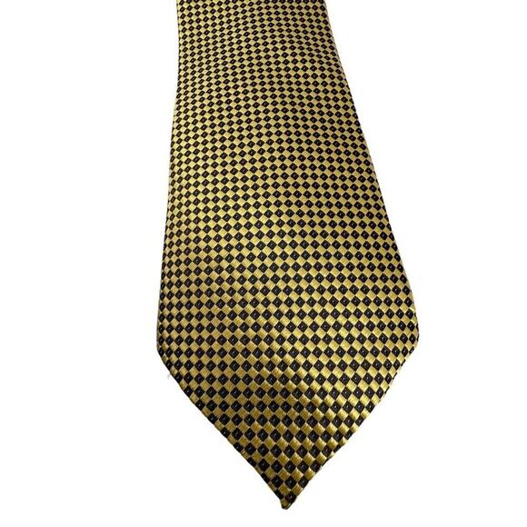 Kai Long Hand Made Tie 100% Silk Gold Diamond Design Classy Yellow - Picture 2 of 8